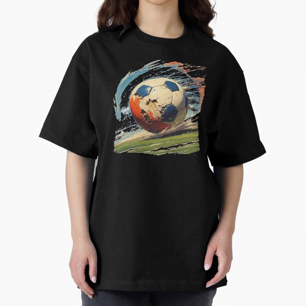Soccer Ball in Fight Oversized T-Shirt Join Match Day Hype around FIFA World Cup 2026, Haaland and Mbappe, England, Championship Spirit, Famous Goals, Roaring Crowds and International Football Unity; Built for Supporters Chasing Trophy Dreams,