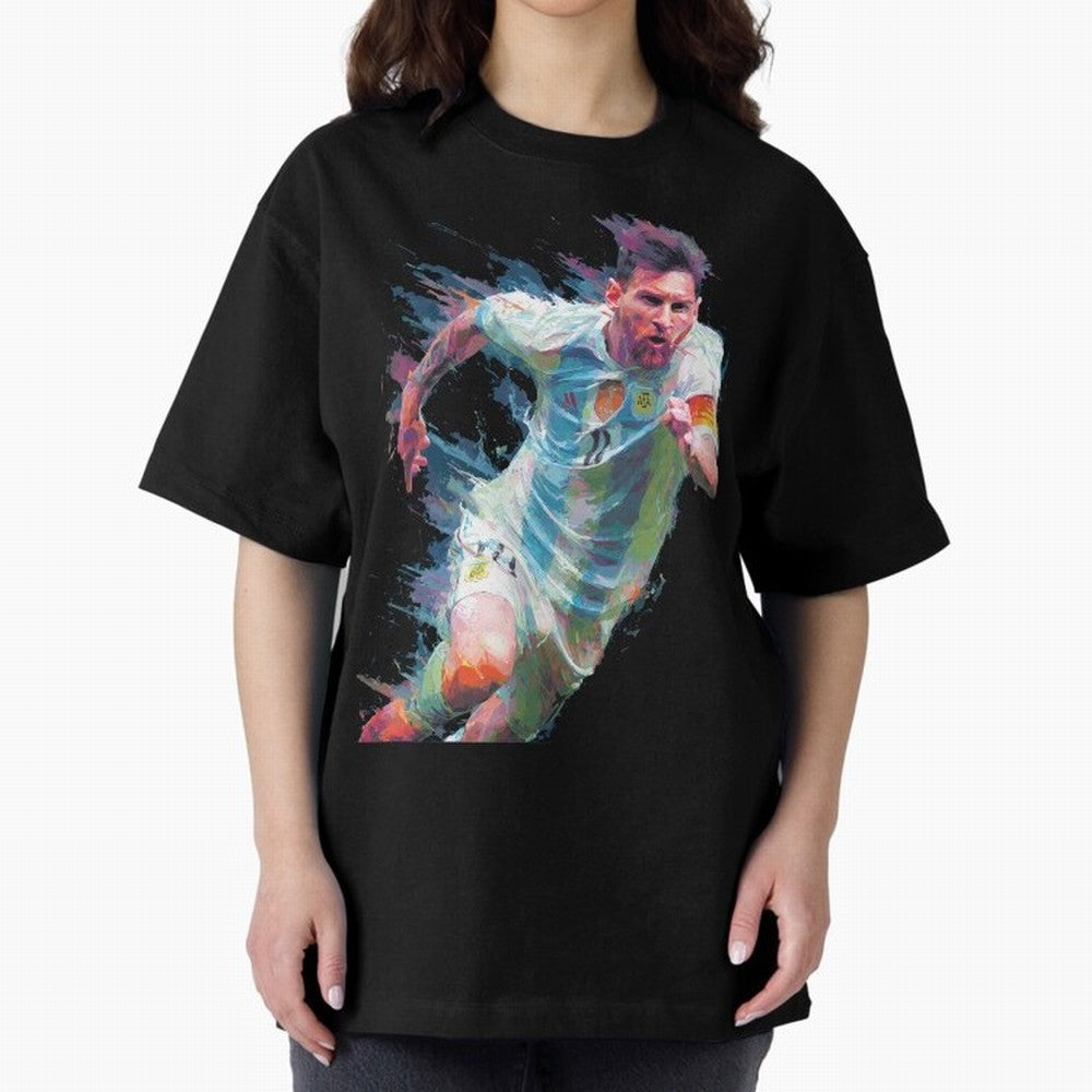Messi in action Graphic Paint poster design Oversized T-Shirt Feel the Heartbeat of FIFA World Cup 2026 USA Canada Mexico Celebrating Messi, Neymar and Mbappe, Portugal Energy, Fan Favorite Moments, National Team Passion, Big Match Drama and Soccer