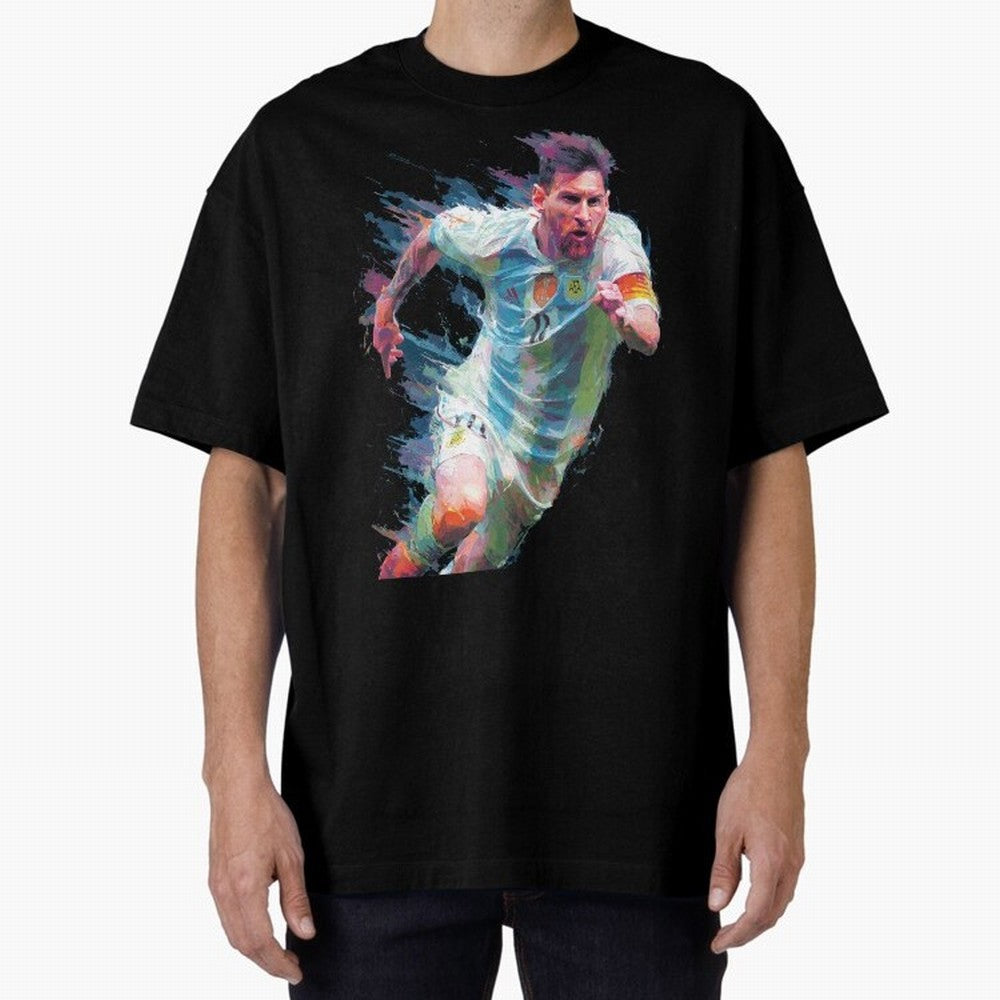 Messi in action Graphic Paint poster design Oversized T-Shirt Feel the Heartbeat of FIFA World Cup 2026 USA Canada Mexico Celebrating Messi, Neymar and Mbappe, Portugal Energy, Fan Favorite Moments, National Team Passion, Big Match Drama and Soccer