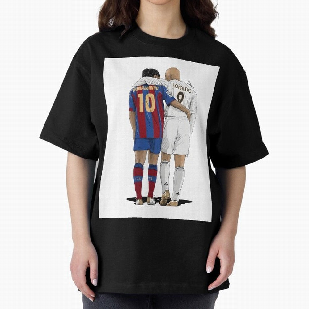 Ronaldinho & Ronaldo R9 Classic Football Legend - La Liga Derby Oversized T-Shirt Share the FIFA World Cup 2026 USA Canada Mexico Journey through CR7 and Messi Highlights, Portugal, Spain and Germany Pride, Stadium Memories, Football Loyalty,