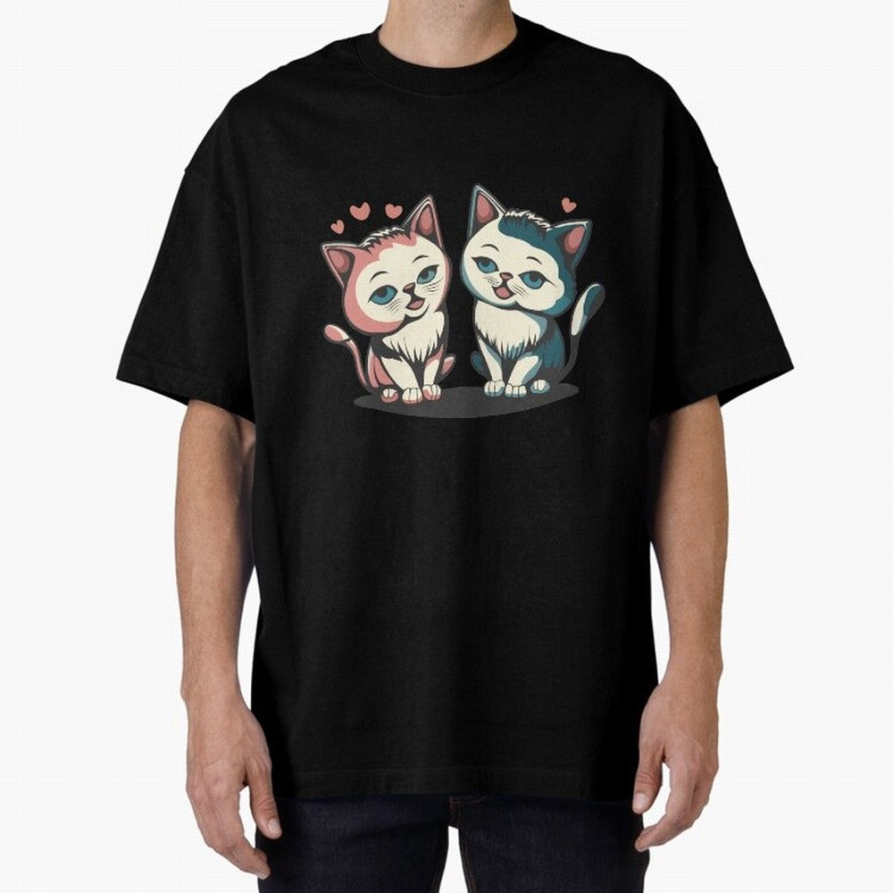 Two Funny Cats with Ronaldo Vibes ¨C Cute Football & Animal Art Oversized T-Shirt Bring a Vintage Feel to the FIFA World Cup 2026 Group Stage Journey through Messi, CR7 and Mbappe Highlights, Argentina, France and Brazil Pride, Supporter Pride,