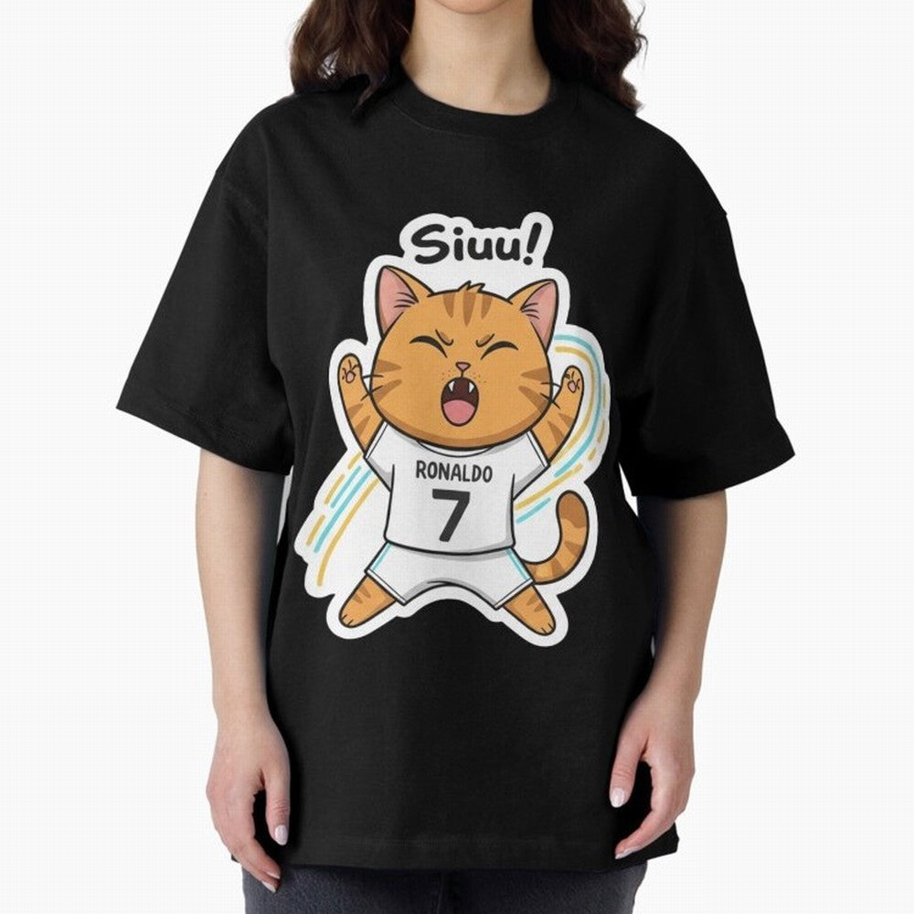 Kitten - Funny Siuuu Celebration Cat Meme | Ronaldo Oversized T-Shirt Celebrate Classic Football Spirit in Global Football Passion for FIFA World Cup 2026 USA Canada Mexico, Connected to CR7 and Messi, Portugal, Supporter Pride, Iconic