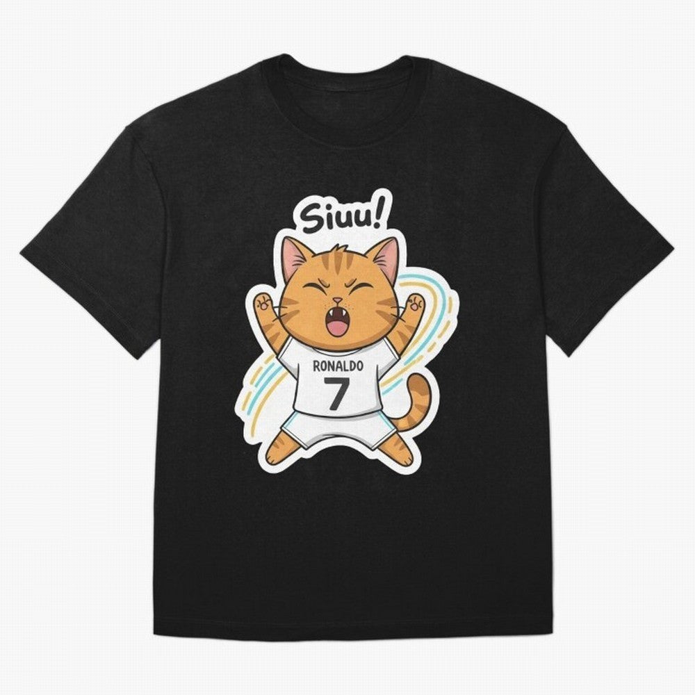 Kitten - Funny Siuuu Celebration Cat Meme | Ronaldo Oversized T-Shirt Celebrate Classic Football Spirit in Global Football Passion for FIFA World Cup 2026 USA Canada Mexico, Connected to CR7 and Messi, Portugal, Supporter Pride, Iconic