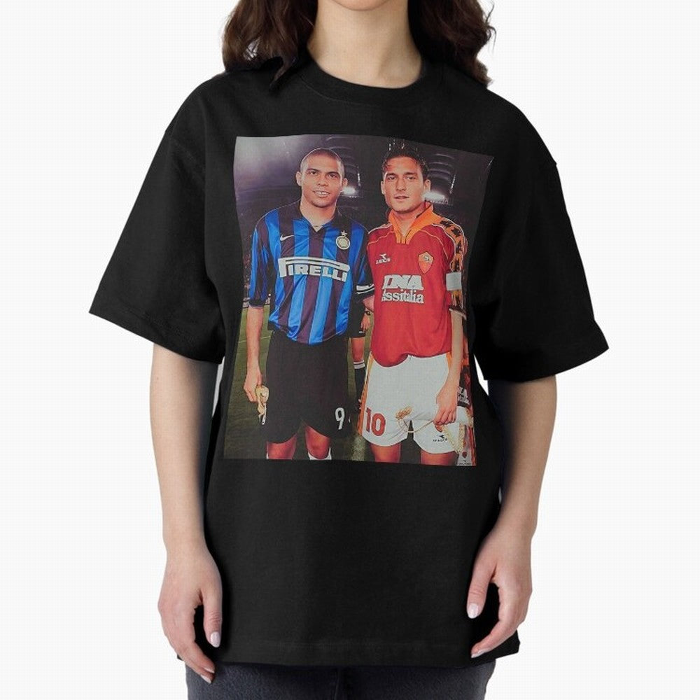 Clash of Class. Francesco Totti and Ronaldo Nazario sometime in the 90s. Oversized T-Shirt Celebrate Fan Favorites in the FIFA World Cup 2026 Journey through Mbappe and Neymar Highlights, Argentina, France and Brazil Pride, Stadium Memories,