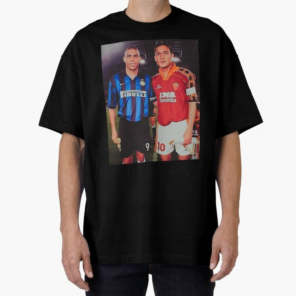 Clash of Class. Francesco Totti and Ronaldo Nazario sometime in the 90s. Oversized T-Shirt Celebrate Fan Favorites in the FIFA World Cup 2026 Journey through Mbappe and Neymar Highlights, Argentina, France and Brazil Pride, Stadium Memories,