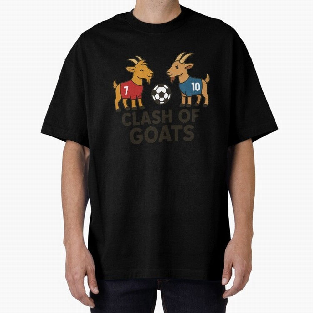 Clash of GOATs ¨C Funny Ronaldo vs Messi Inspired Football T-Shirt Design Oversized T-Shirt Elevate FIFA World Cup 2026 USA Canada Mexico Inspired by Messi, CR7 and Mbappe, Germany Energy, Stadium Memories, Football Loyalty, International Chants