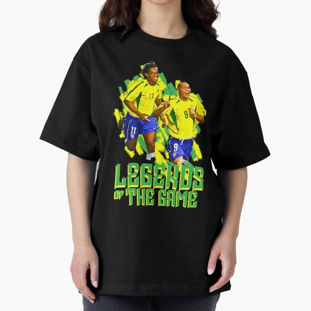 Ronaldinho and ronaldo brazil football print Oversized T-Shirt Follow the Final Road of Match Day Hype around FIFA World Cup 2026 USA Canada Mexico, Messi, Neymar and Mbappe, England, France and Netherlands, Global Supporter Spirit, Legendary