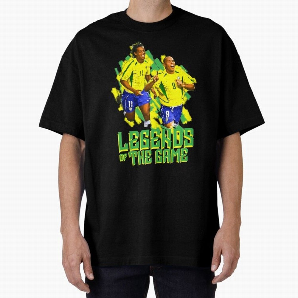 Ronaldinho and ronaldo brazil football print Oversized T-Shirt Follow the Final Road of Match Day Hype around FIFA World Cup 2026 USA Canada Mexico, Messi, Neymar and Mbappe, England, France and Netherlands, Global Supporter Spirit, Legendary