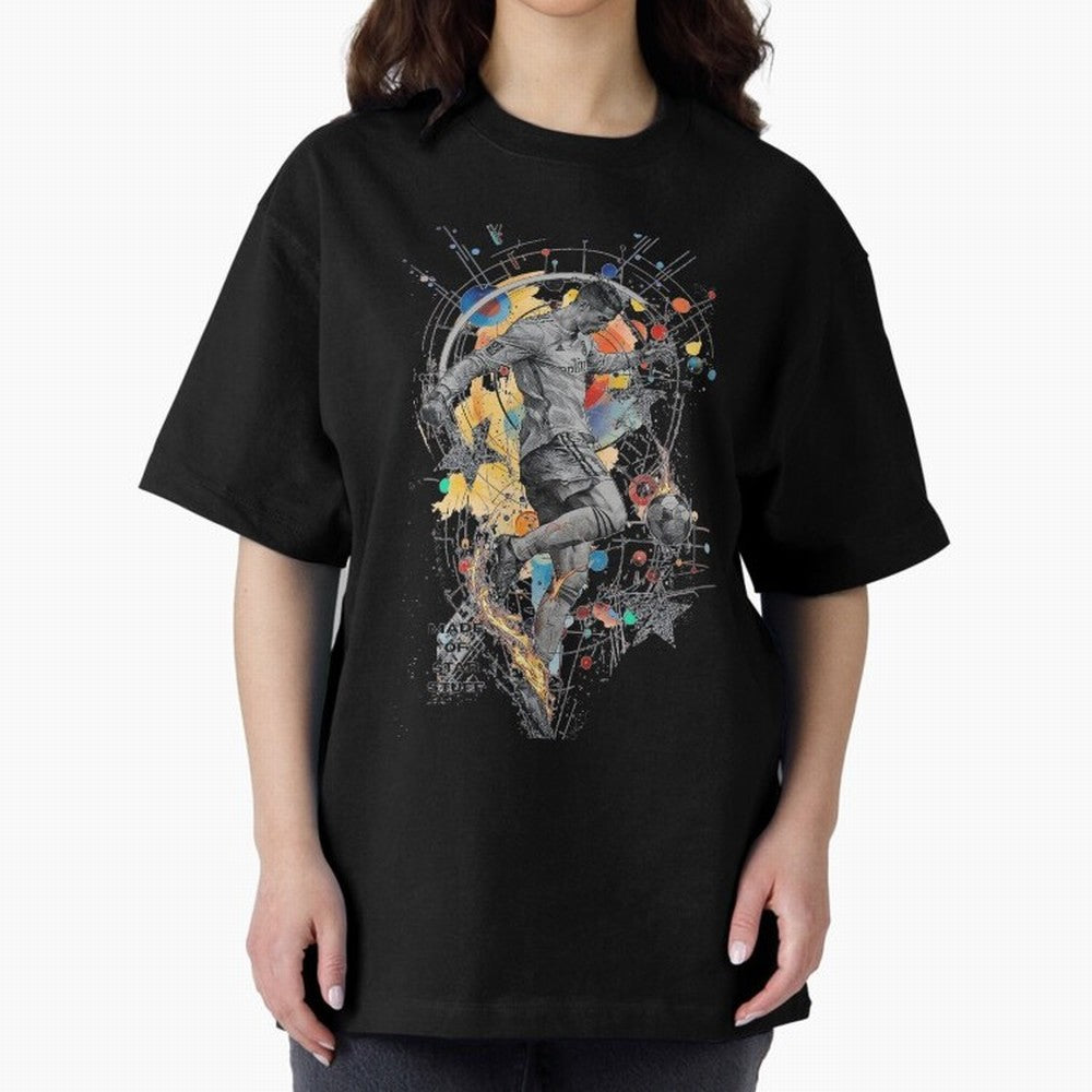 Cosmic Ronaldo Made of Star Stuff Artwork For Football Fans Gift For Soccer Enthusiasts Oversized T-Shirt Honor the Football Icons of FIFA World Cup 2026 USA Canada Mexico Spirit, Celebrating Germany, Messi, Neymar and Mbappe, Stadium Memories,