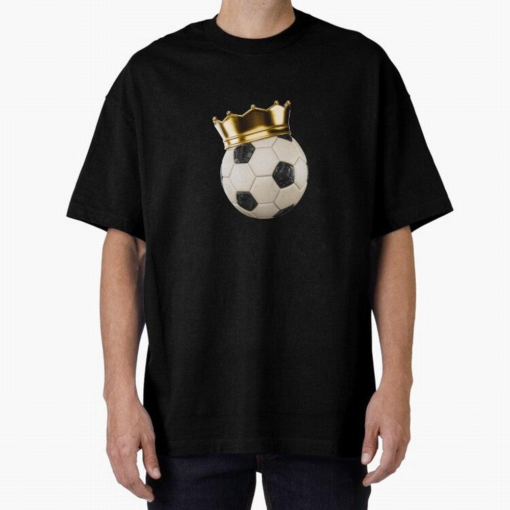 Soccer Ball with Kings Crown, Sticker Illustration Oversized T-Shirt Follow the Road to FIFA World Cup 2026 Spirit, Capturing England, Cristiano Ronaldo, Haaland and CR7, Sports Nostalgia, International Competition, Famous Players and Unforgettable