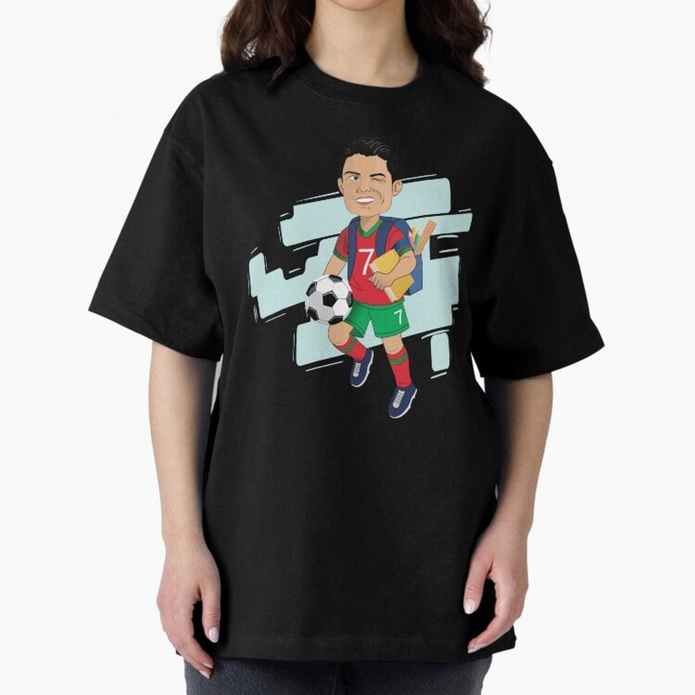 BACK TO SCHOOL - CARICATURE - CHRISTIANO - RONALDO Oversized T-Shirt Relive FIFA World Cup 2026 USA Canada Mexico Driven by CR7, Germany Energy, Goal Celebration Energy, Supporter Heritage, Football Icons and Worldwide Tournament Joy; Perfect for