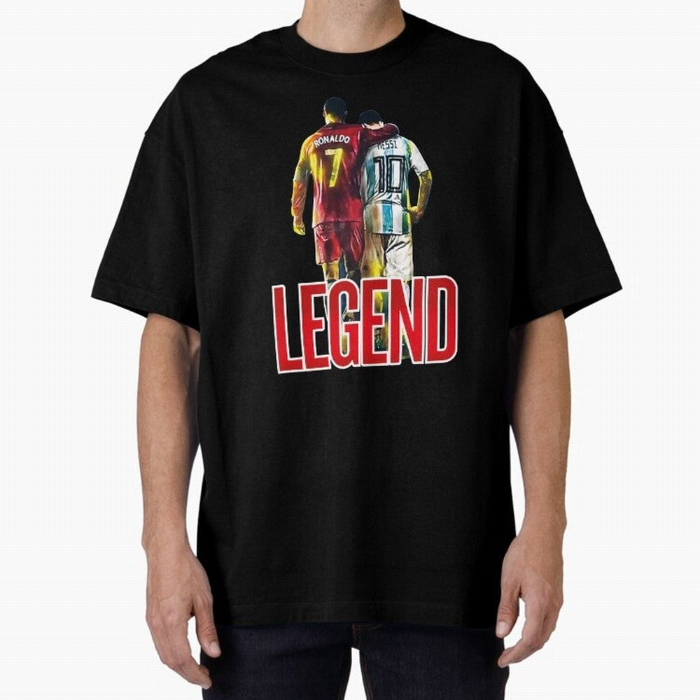 LEGEND MESSI & RONALDO POSTER Oversized T-Shirt Capture Global Football Passion for FIFA World Cup 2026 USA Canada Mexico, Inspired by Mbappe and Neymar, Portugal, Spain and Germany, Sports Nostalgia, International Competition, Famous Players and