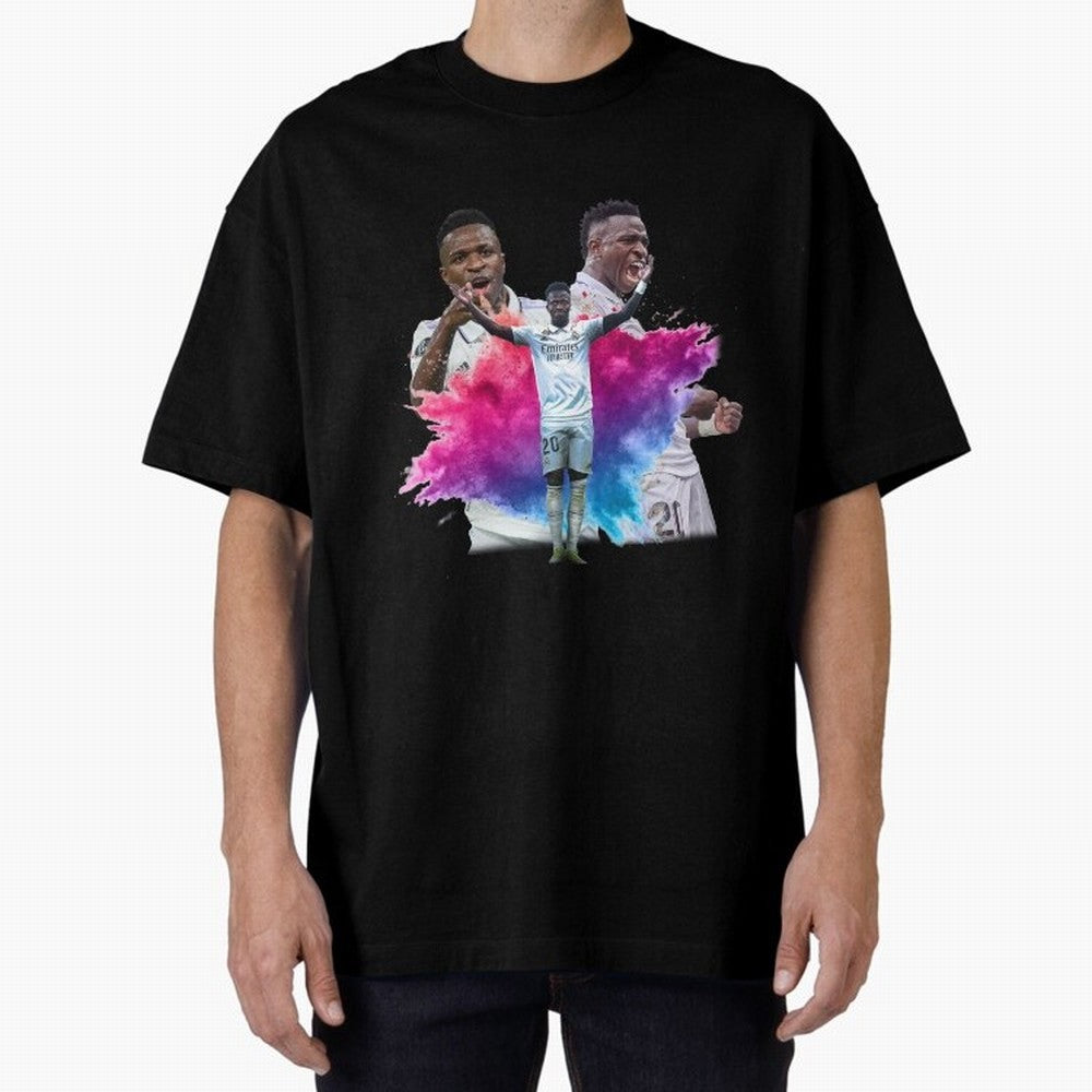 Fanart Vinicius Junior Merch Oversized T-Shirt Carry the Colors and Pride of Match Day Hype around FIFA World Cup 2026, Messi, CR7 and Mbappe, France, Stadium Memories, Football Loyalty, International Chants and Championship Tradition; Great for