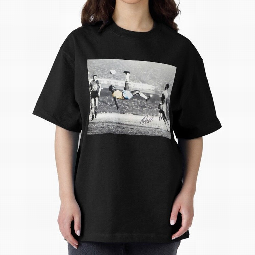 Classic Pele Bicycle Kick Legend1 Oversized T-Shirt Stand with Global Football Passion for FIFA World Cup 2026 USA Canada Mexico, Capturing Messi, Spain and Netherlands, Soccer Culture, Superstar Moments, National Team Dreams and Competitive Fire;