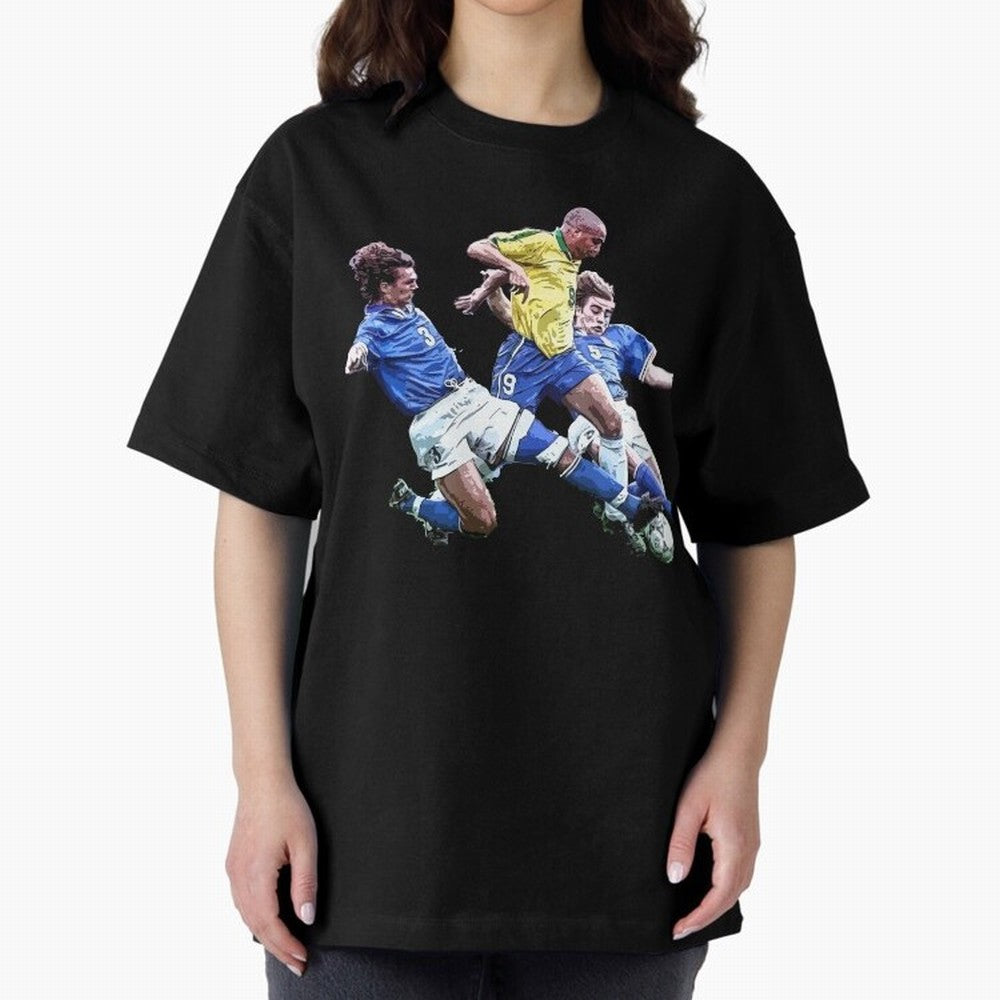 Ronaldo vs Maldini & Cannavaro Oversized T-Shirt Spotlight Global Football Passion for FIFA World Cup 2026 Group Stage, Featuring Cristiano Ronaldo, Haaland and CR7, Brazil, Tournament Hype, Historic Matchups, Family Viewing Parties and Global