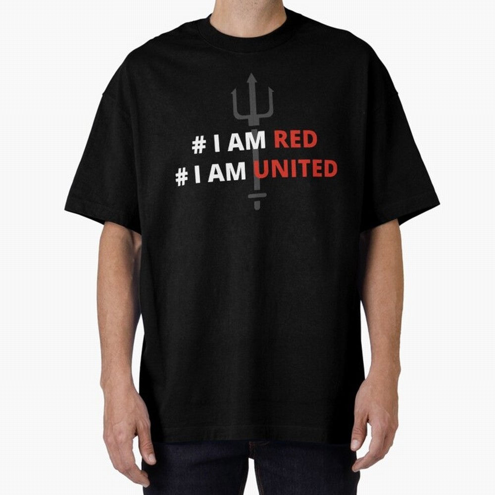 I am red, I am United Oversized T-Shirt Show Your Tournament Heart for Global Football Passion for FIFA World Cup 2026 USA Canada Mexico, Highlighting Messi, CR7 and Mbappe, France, Goal Celebration Energy, Supporter Heritage, Football Icons and