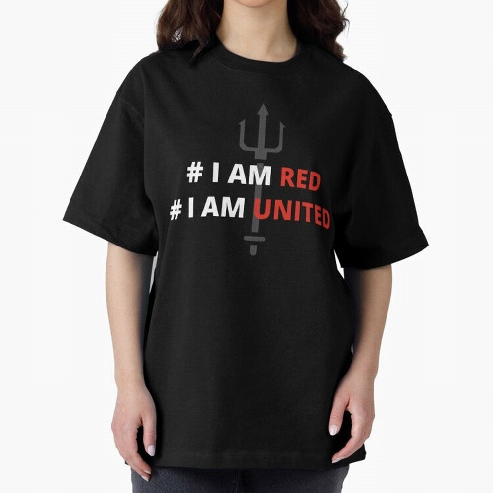 I am red, I am United Oversized T-Shirt Show Your Tournament Heart for Global Football Passion for FIFA World Cup 2026 USA Canada Mexico, Highlighting Messi, CR7 and Mbappe, France, Goal Celebration Energy, Supporter Heritage, Football Icons and