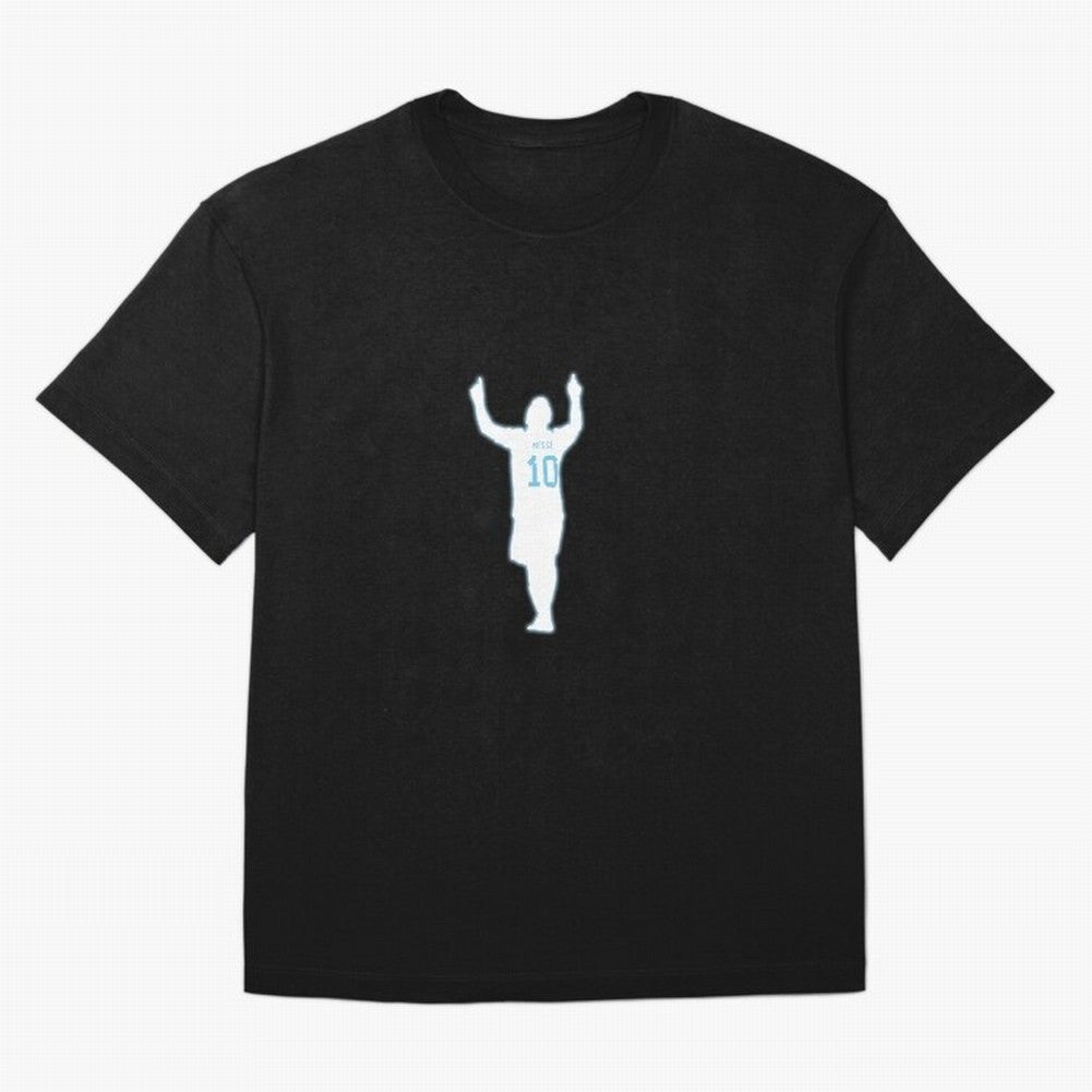 Lionel Messi Iconic Celebration Pose - Argentina Colors Classic T-Shirt Upgrade Match Day Hype around FIFA World Cup 2026, Mbappe, England and Germany, Stadium Chants, National Pride, Trophy Dreams and Unforgettable Football Memories; Built for