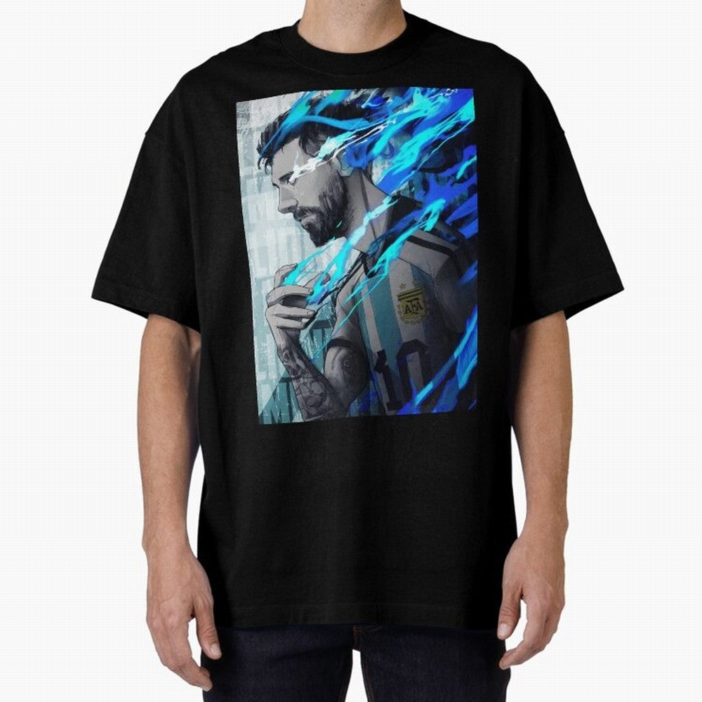 LIONEL MESSI NEW GOAL CELEBRATION ILLUSTRATION 2023 2024 Oversized T-Shirt Support Iconic Players in FIFA World Cup 2026 Group Stage Spirit, Inspired by Spain, Messi, Neymar and Mbappe, Supporter Pride, Iconic Celebrations, Legendary Names and