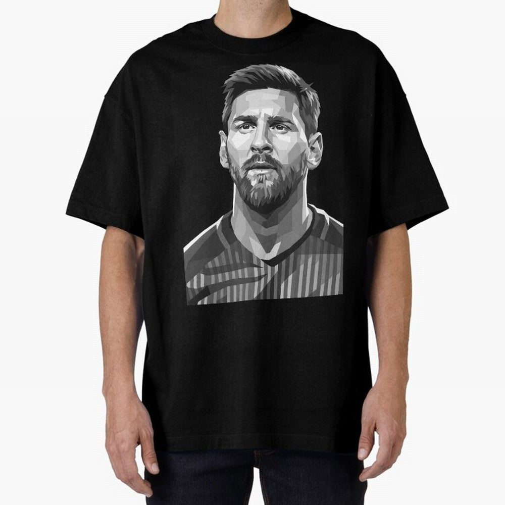 Messi grayscale Oversized T-Shirt Show Up for the Glory of Match Day Hype around FIFA World Cup 2026 USA Canada Mexico, Messi, Neymar and Mbappe, Portugal, Spain and Germany, Sports Nostalgia, International Competition, Famous Players and