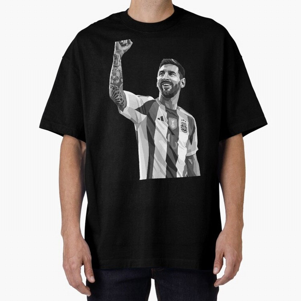 Messi grayscale Oversized T-Shirt Refresh Global Football Passion for FIFA World Cup 2026 USA Canada Mexico, Made for Messi, CR7 and Mbappe, Brazil, Champion Mindset, Group Stage Buzz, Knockout Tension and Passionate Fan Culture; Ideal for