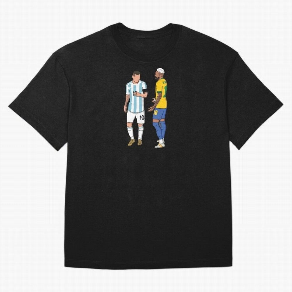 Messi and Neymar Chit Chat Illustration Oversized T-Shirt Join Supporters Worldwide for FIFA World Cup 2026 for Fans of Messi and Argentina, France and Brazil, Bringing Match Day Excitement, Supporter Culture, Golden Goals and Global Football