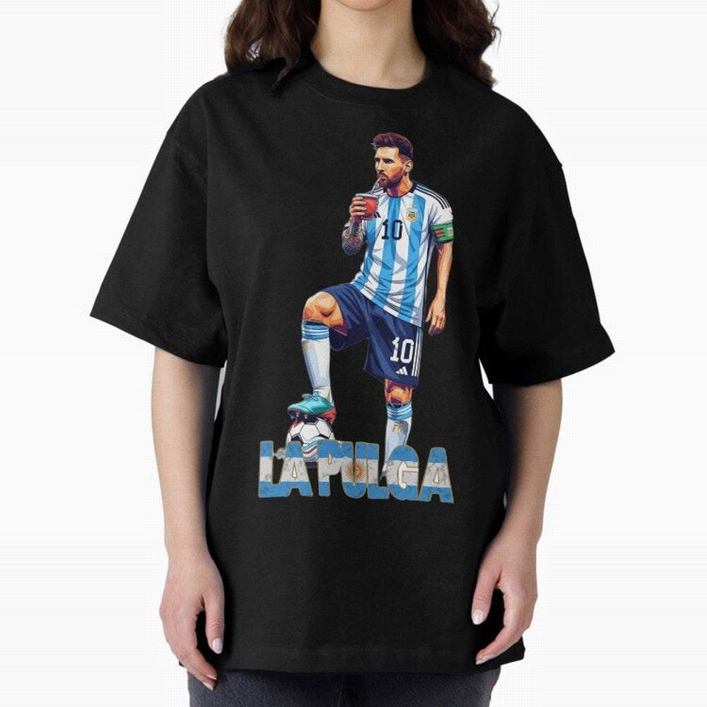 Argentina World Champs Messi Number Oversized T-Shirt Capture FIFA World Cup 2026 Group Stage with Haaland and Mbappe, France Energy, Championship Spirit, Famous Goals, Roaring Crowds and International Football Unity; Great for Watch Parties,