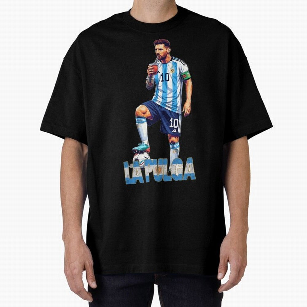 Argentina World Champs Messi Number Oversized T-Shirt Capture FIFA World Cup 2026 Group Stage with Haaland and Mbappe, France Energy, Championship Spirit, Famous Goals, Roaring Crowds and International Football Unity; Great for Watch Parties,