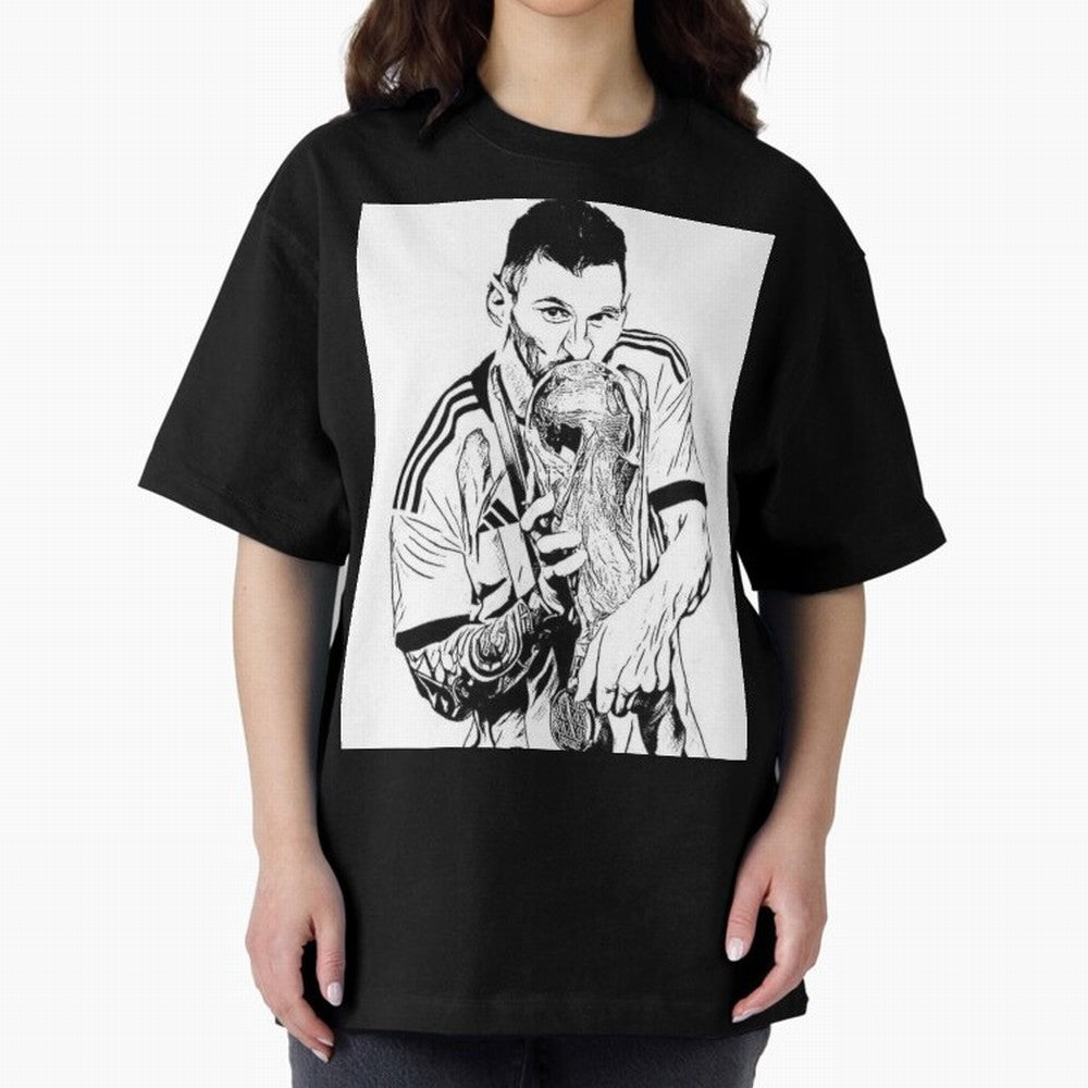 Lionel Messi white and black art Oversized T-Shirt Live for the Drama of FIFA World Cup 2026 Filled with CR7 and Messi, France Energy, Sports Nostalgia, International Competition, Famous Players and Unforgettable Victories; Ideal for Fans Who