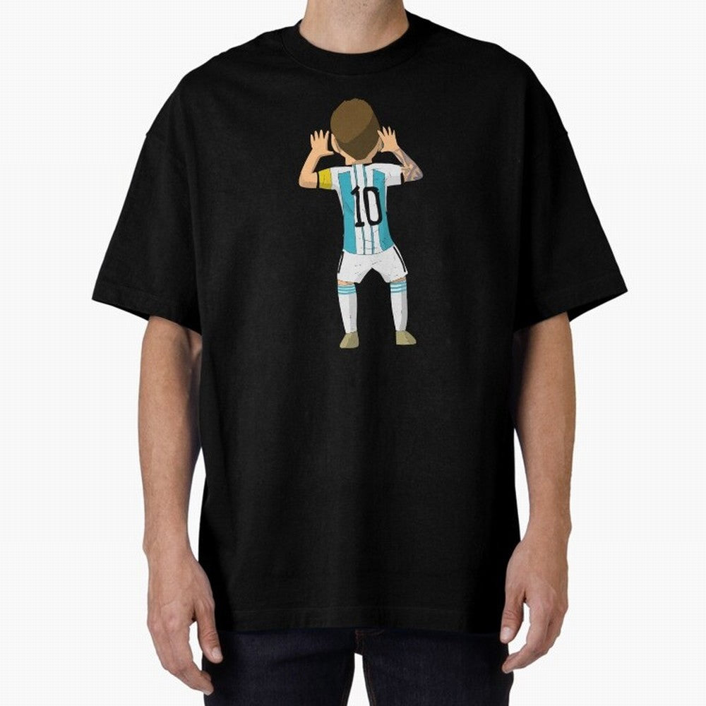 Cartoon Illustration Messi vs Netherlands World Cup Qatar 2022 Oversized T-Shirt Showcase FIFA World Cup 2026 USA Canada Mexico for Fans of Neymar, Haaland and Cristiano Ronaldo and Brazil, Bringing Fan Favorite Moments, National Team Passion, Big