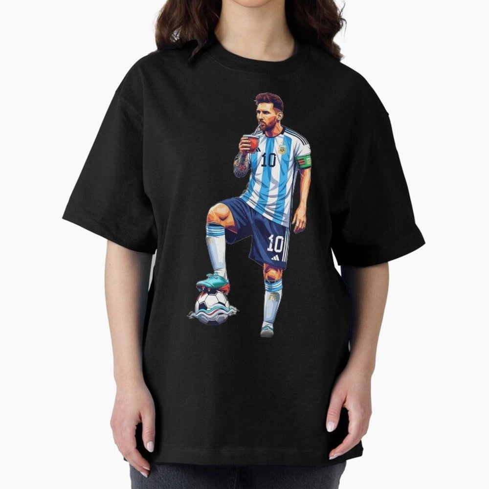 Messi in an illustrated style drinking mate ¨C The Goat Phone Case design Classic T-Shirt Stand with Match Day Hype around FIFA World Cup 2026, Messi, CR7 and Mbappe, Brazil, Portugal and Argentina, Match Day Excitement, Supporter Culture, Golden