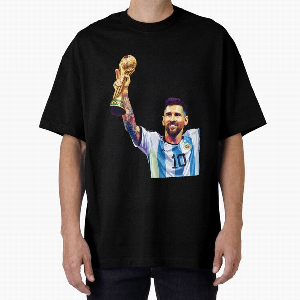 Messi wpap pop art Oversized T-Shirt Show Love for Legendary Goals in FIFA World Cup 2026 for Fans of Mbappe and Portugal, Spain and Germany, Bringing Football History, Final Match Energy, Crowd Noise and Once in a Lifetime Moments; Created for