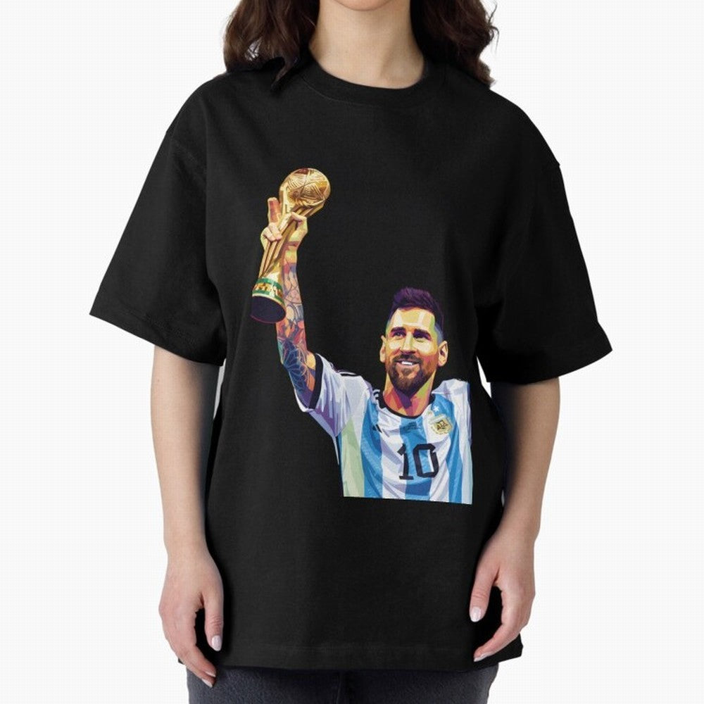 Messi wpap pop art Oversized T-Shirt Show Love for Legendary Goals in FIFA World Cup 2026 for Fans of Mbappe and Portugal, Spain and Germany, Bringing Football History, Final Match Energy, Crowd Noise and Once in a Lifetime Moments; Created for