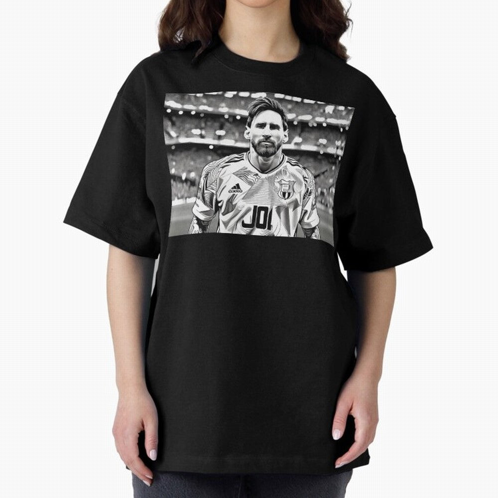 Messi Pop Art Portrait Oversized T-Shirt Honor the Football Icons of Global Football Passion for FIFA World Cup 2026 USA Canada Mexico, Connected to Cristiano Ronaldo, Netherlands, Supporter Pride, Iconic Celebrations, Legendary Names and Global