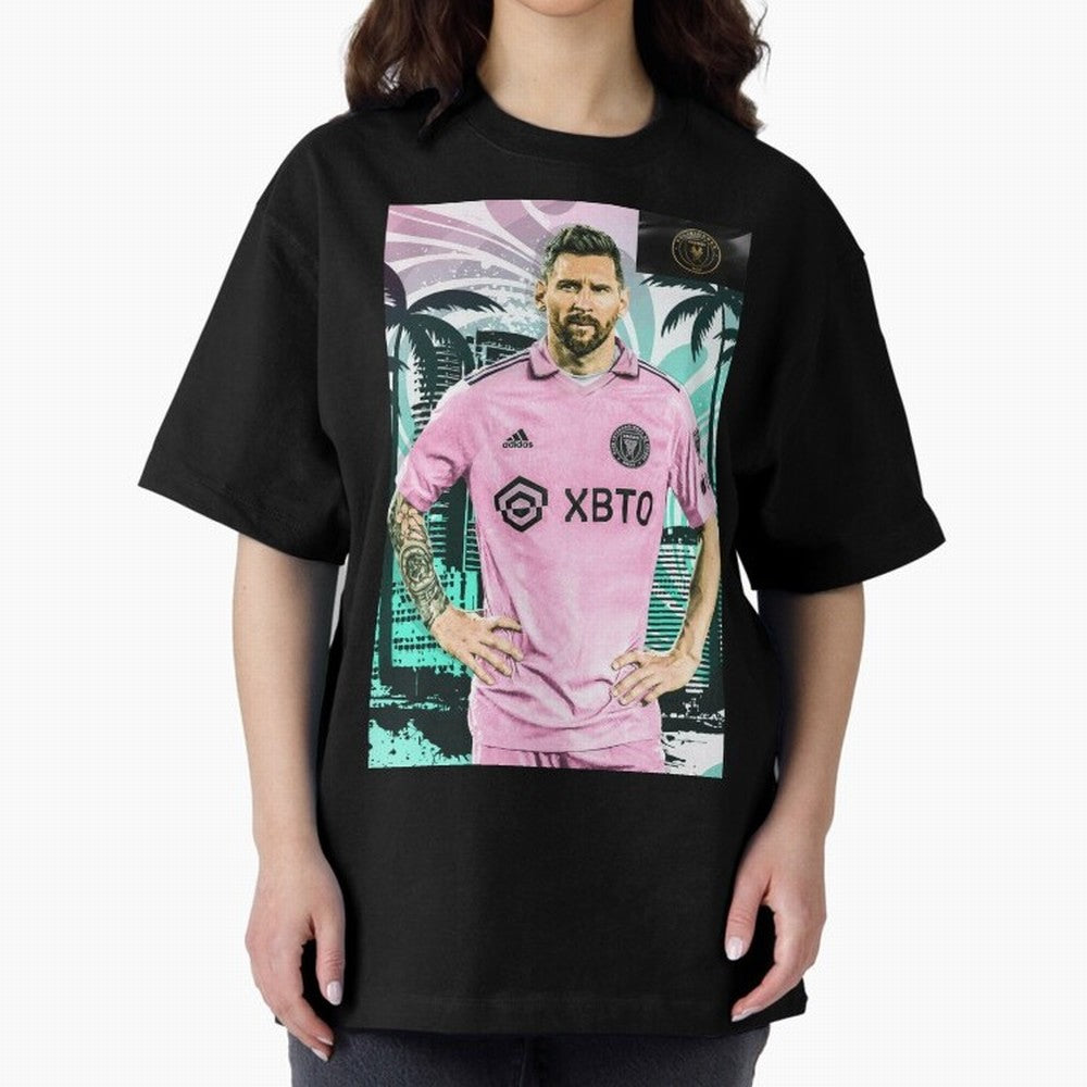 Messi Pop Art Portrait Oversized T-Shirt Bring a Champion Mindset to FIFA World Cup 2026 for Fans of Cristiano Ronaldo, Haaland and CR7 and Spain and Netherlands, Bringing Sports Nostalgia, International Competition, Famous Players and