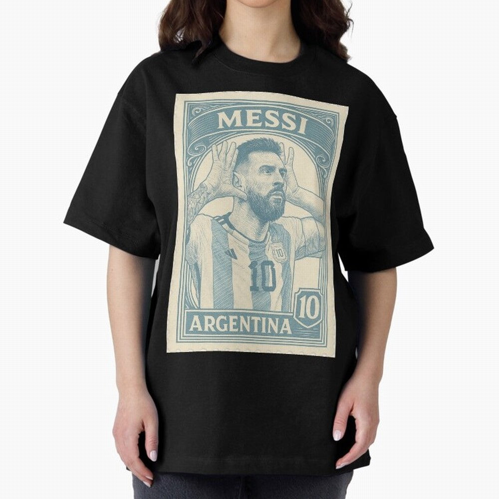 Lionel Messi Vintage Stamp Poster ¨C Argentina #10 Retro Football Art ¨C Barcelona Legend Illustration Classic T-Shirt Bring Stadium Energy to FIFA World Cup 2026 USA Canada Mexico Capturing Mbappe, Spain Energy, Football Festival Excitement,