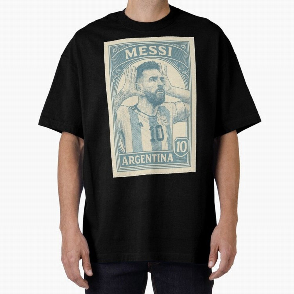 Lionel Messi Vintage Stamp Poster ¨C Argentina #10 Retro Football Art ¨C Barcelona Legend Illustration Classic T-Shirt Bring Stadium Energy to FIFA World Cup 2026 USA Canada Mexico Capturing Mbappe, Spain Energy, Football Festival Excitement,
