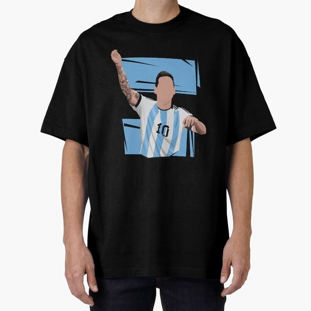 Messi Singing with Crowd World Cup 2022 Oversized T-Shirt Honor the Football Icons of the FIFA World Cup 2026 USA Canada Mexico Journey through Messi, Neymar and Mbappe Highlights, England Pride, Worldwide Fan Energy, Dramatic Goals, Stadium Lights