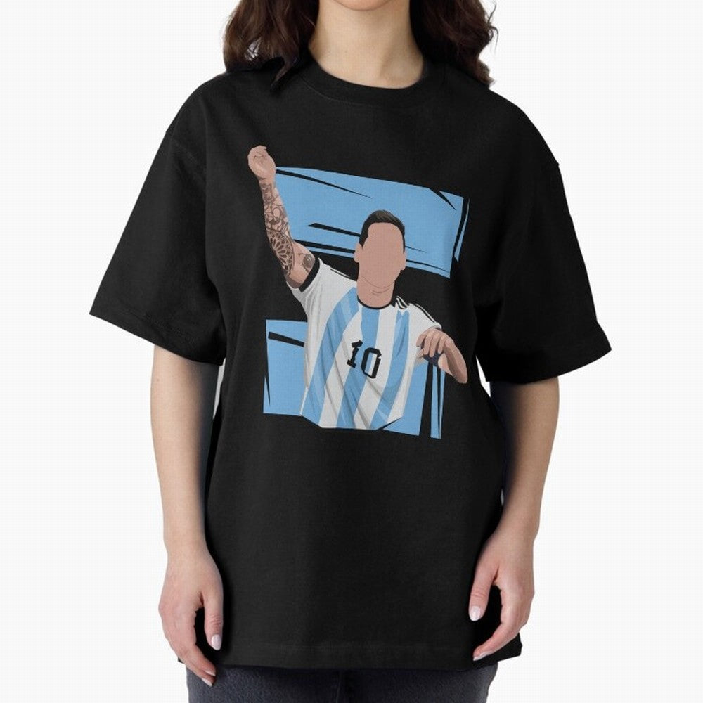 Messi Singing with Crowd World Cup 2022 Oversized T-Shirt Honor the Football Icons of the FIFA World Cup 2026 USA Canada Mexico Journey through Messi, Neymar and Mbappe Highlights, England Pride, Worldwide Fan Energy, Dramatic Goals, Stadium Lights
