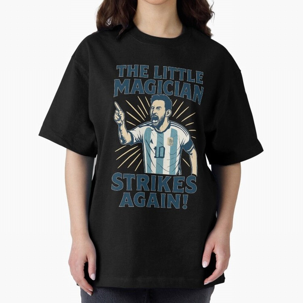 Messi - The Magician Oversized T-Shirt Create FIFA World Cup 2026 for Fans of Neymar and Germany, Bringing Vintage Soccer Flavor, Modern Football Stars, National Flags and Final Night Emotion; Ideal for Football Dads, Football Moms, Friends,