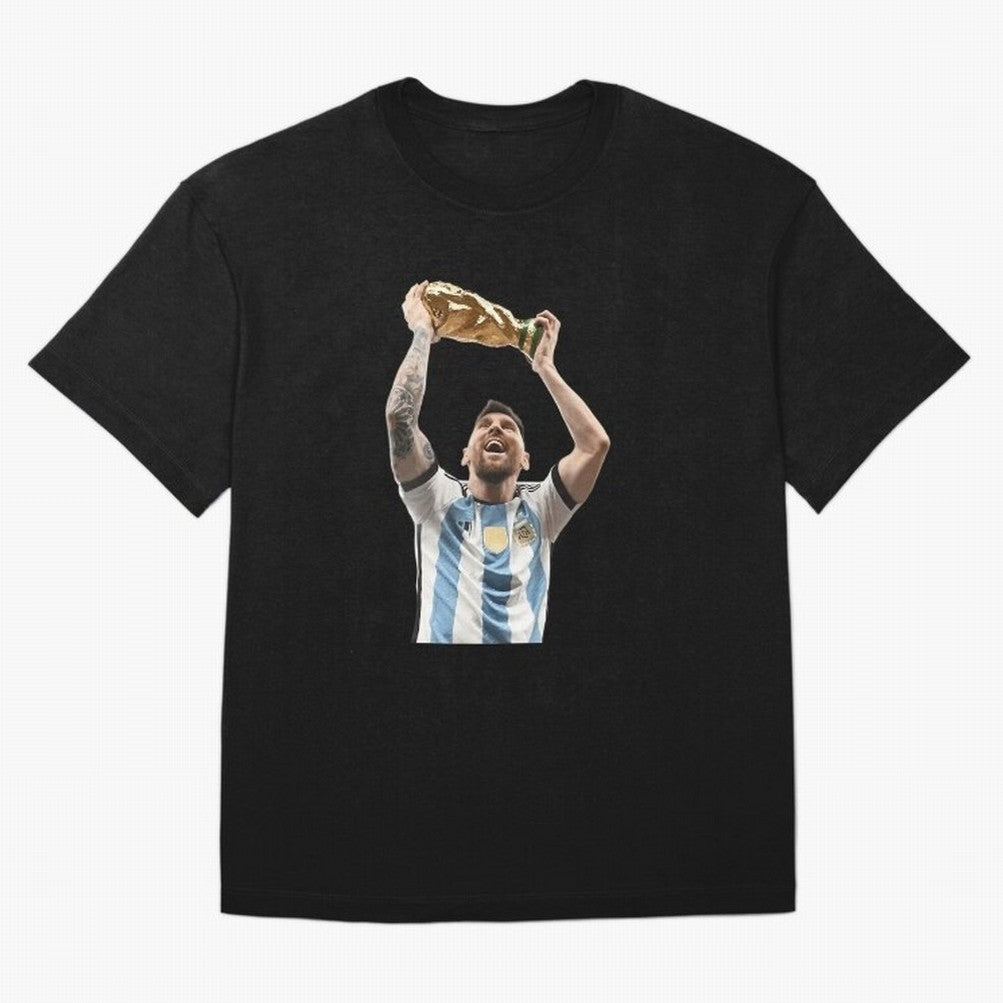 Lionel Messi Lifting The World Cup Essential T-Shirt Carry the Dream of Match Day Hype around FIFA World Cup 2026 Group Stage, Messi, England, France and Netherlands, Retro Football Energy, Iconic Rivalries, Trophy Chase Drama and Stadium