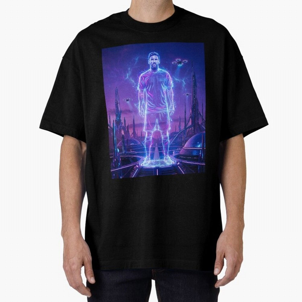 Lionel Messi (GOAT) Hologram in Futuristic Cyberpunk City (Version 4) Classic T-Shirt Represent Football Lovers during FIFA World Cup 2026 Built around Messi, Germany Energy, Tournament Hype, Historic Matchups, Family Viewing Parties and Global