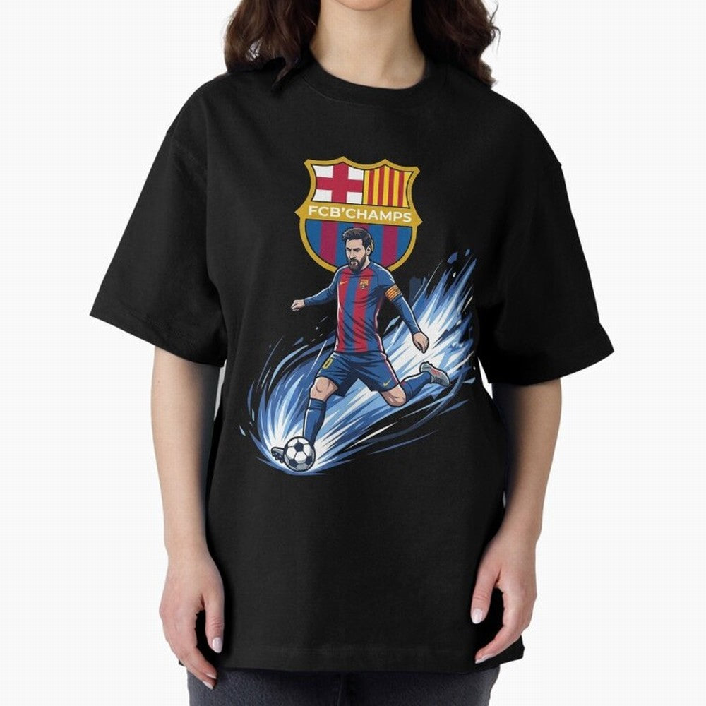 FC Barcelona Champs - The Goat Edition Oversized T-Shirt Back the Journey through FIFA World Cup 2026 USA Canada Mexico Built around Mbappe and Neymar, Brazil, Portugal and Argentina Energy, Champion Mindset, Group Stage Buzz, Knockout Tension and
