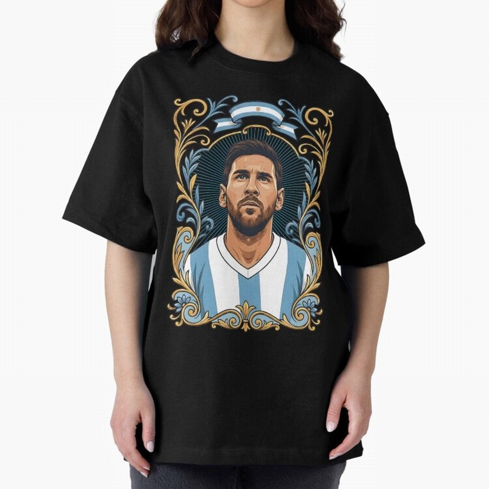 Lionel Messi Argentina Football Legend - Ornate Portrait Classic T-Shirt Get Ready for FIFA World Cup 2026 Group Stage for Fans of Neymar, Haaland and Cristiano Ronaldo and Germany, Bringing Game Day Rituals, Football Legends, Country Pride and the