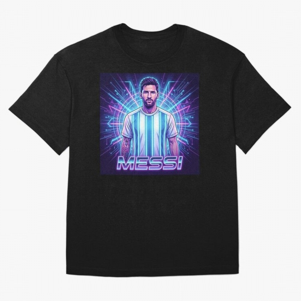 ?Argentina Football Legend Messi Cyberpunk Retro Futurist Design Classic T-Shirt Celebrate the Biggest Stage of FIFA World Cup 2026 Group Stage Spirit, Connected to Portugal, Messi and Cristiano Ronaldo, Supporter Pride, Iconic Celebrations,