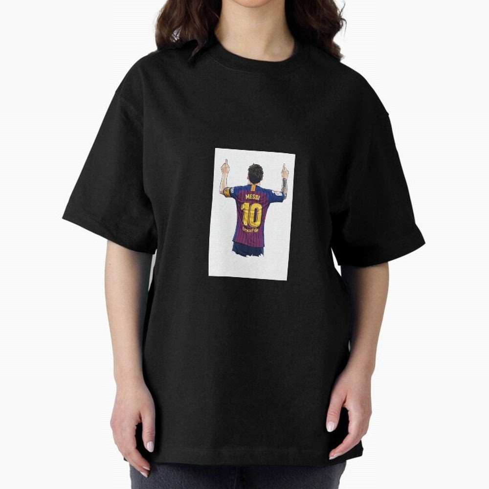 Lionel Messi Celebration Outline Barcelona FC Oversized T-Shirt Turn Football Passion into FIFA World Cup 2026 USA Canada Mexico Celebrating Haaland and Mbappe, Netherlands Energy, Vintage Soccer Flavor, Modern Football Stars, National Flags and