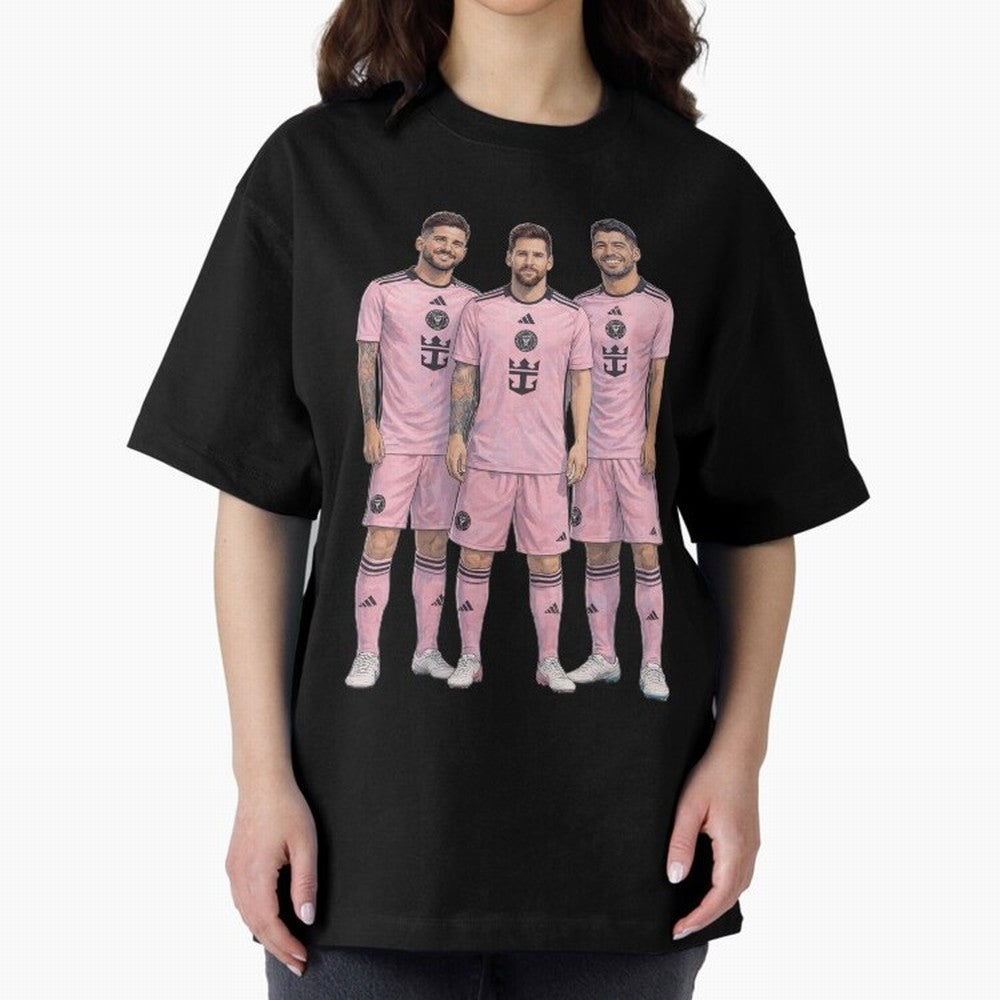 Messi, De Paul and Suarez Inter Miami artistic style ¨C MLS Soccer Oversized T-Shirt Enjoy the FIFA World Cup 2026 USA Canada Mexico Journey through Cristiano Ronaldo Highlights, England, France and Netherlands Pride, Classic Soccer Heritage,