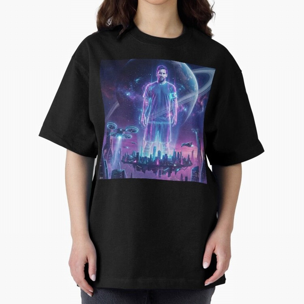 Lionel Messi (GOAT) Hologram in Futuristic Cyberpunk City (Version 3) Classic T-Shirt Feel FIFA World Cup 2026 Group Stage Spirit, Built around Spain, Messi, Neymar and Mbappe, Stadium Chants, National Pride, Trophy Dreams and Unforgettable