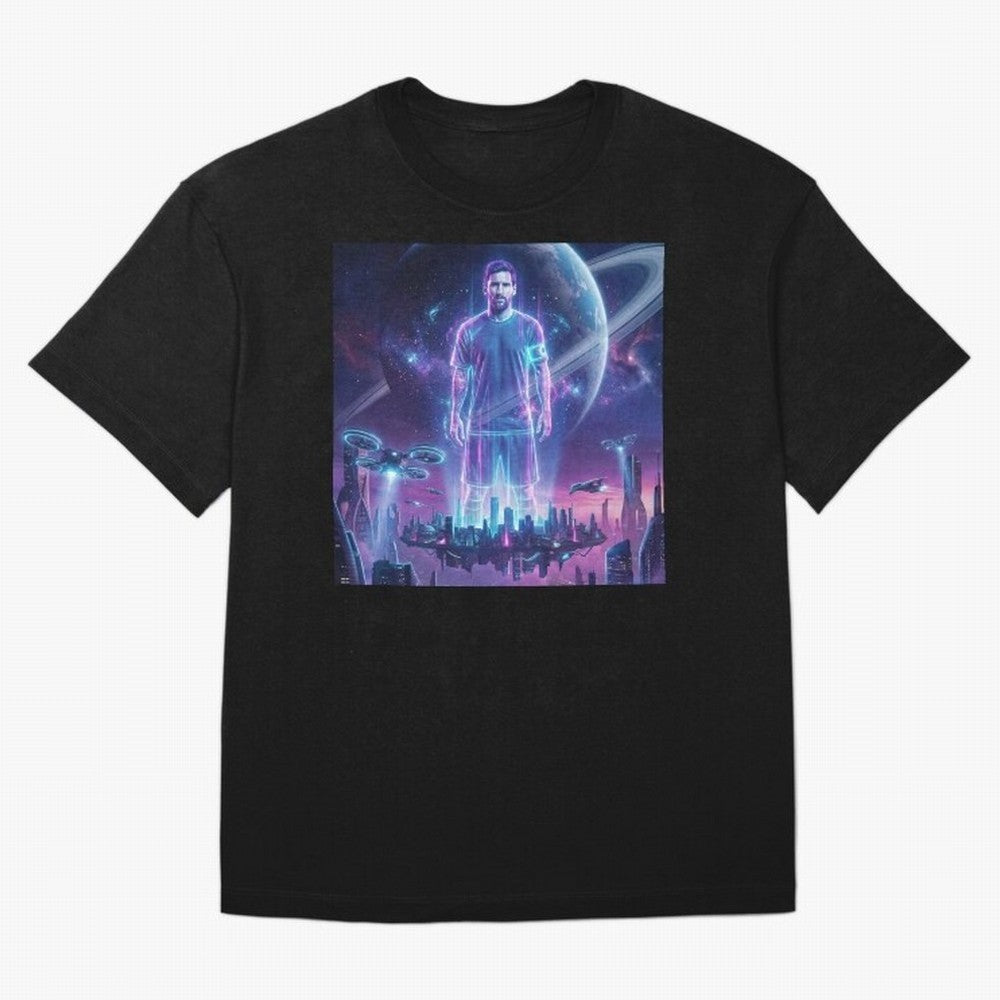 Lionel Messi (GOAT) Hologram in Futuristic Cyberpunk City (Version 3) Classic T-Shirt Feel FIFA World Cup 2026 Group Stage Spirit, Built around Spain, Messi, Neymar and Mbappe, Stadium Chants, National Pride, Trophy Dreams and Unforgettable