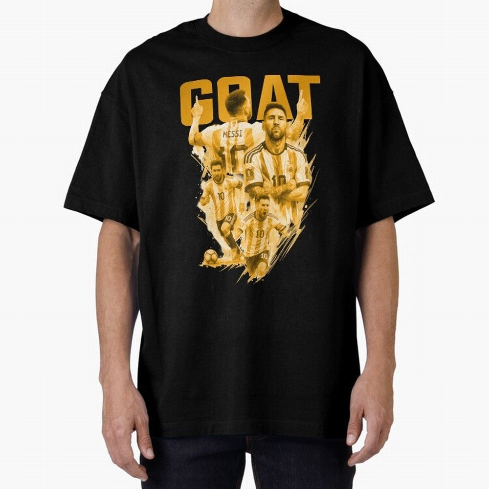 GOLD GOAT Lionel Messi watercolor illustration Oversized T-Shirt Bring Supporter Culture to FIFA World Cup 2026 USA Canada Mexico for Fans of Neymar, Haaland and Cristiano Ronaldo and Argentina and Brazil, Bringing Retro Football Energy, Iconic